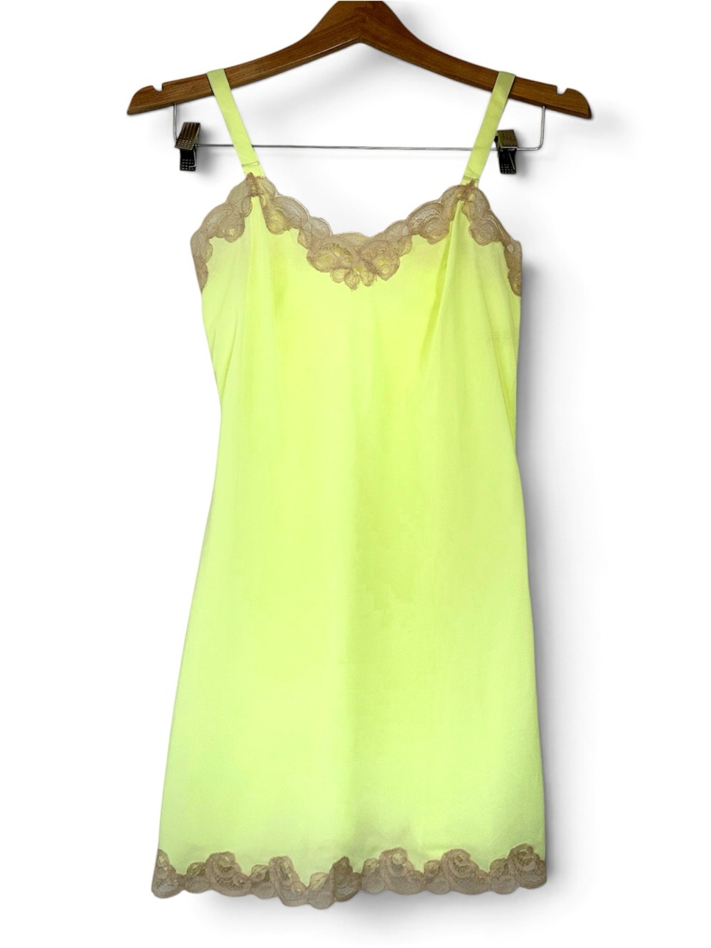 Vintage 50s Lace Trim Slip Dress - Neon Yellow
